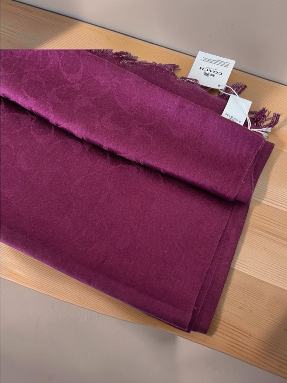 Coach BIAS Signature Jacquard Wrap in Deep Raspberry - Picture 6 of 9